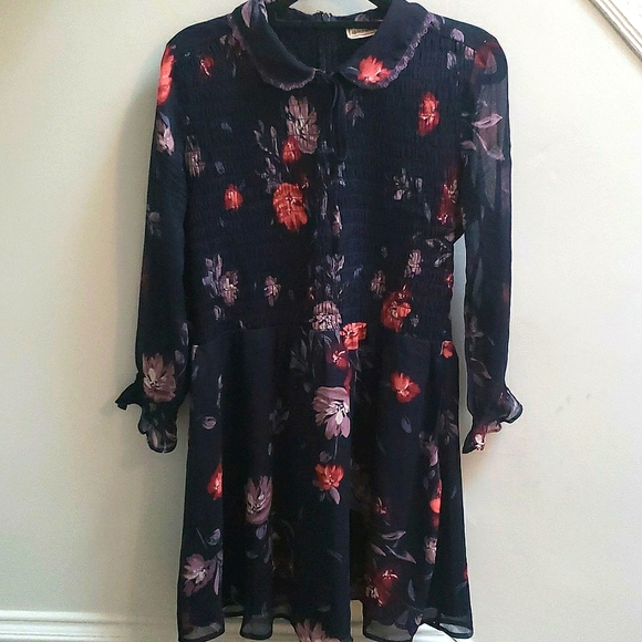 Abercrombie & Fitch Navy Blue Floral Chiffon Mini Dress Size L - Picture 4 of 7